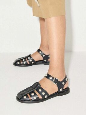 Freda Salvador Sera fisherman sandals in black calf with silver studs